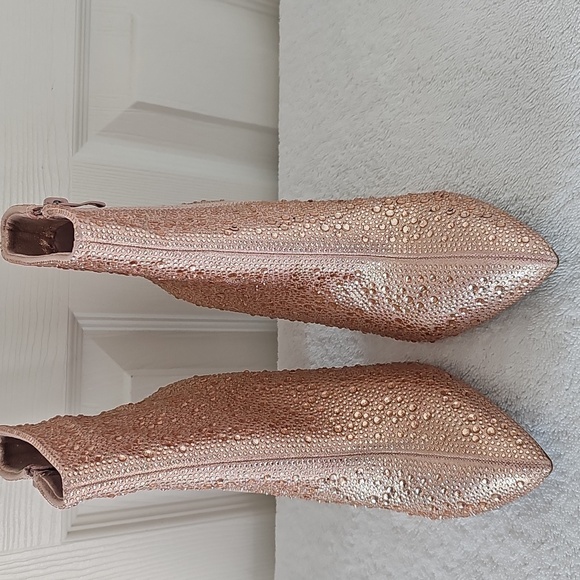 NIB TOP MODA SHOES Brazil Pointy Toe Boot Side Zip Rose Gold Glitter 3.5" Heel 7 - Picture 4 of 12